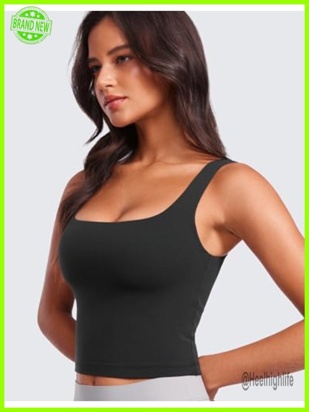 Butterluxe Double Lined Square Neck Tank Top - Sleeveless Yoga Fit Crop Top - Picture 3 of 6